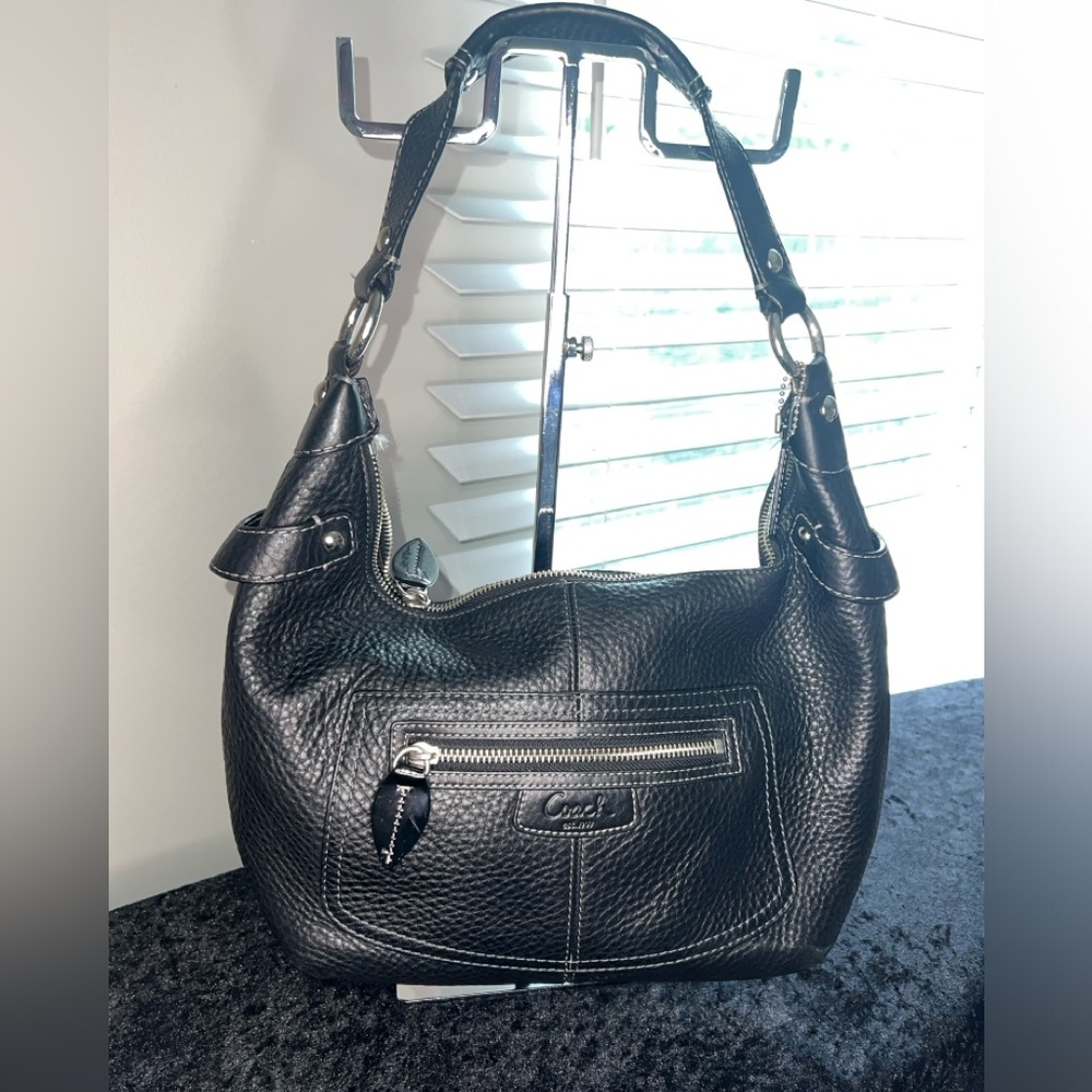 COACH Black Pebbled Leather Medium Hobo  Handbag C1082-F14680